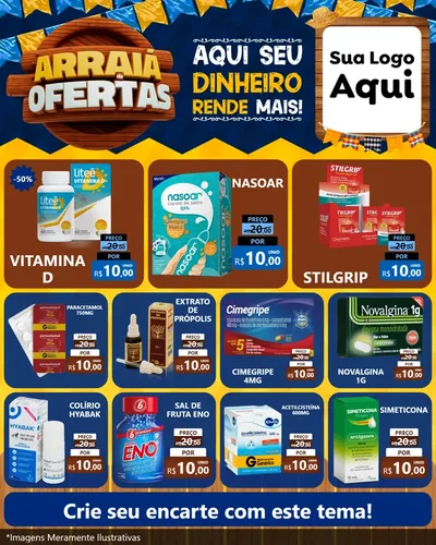 Modelo de Rede Social para Feed Instagram com o tema Arraiá de Ofertas - Junina para Farmácia
