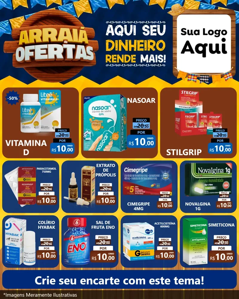Modelo de Rede Social para Feed Instagram com o tema Arraiá de Ofertas - Junina para Farmácia