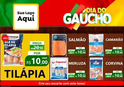 Modelo de Encarte para Encarte A4 Horizontal com o tema Dia do Gaúcho para Peixaria