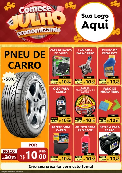 Modelo de Encarte para Encarte A4 Vertical com o tema Comece Julho Economizando para Auto peças