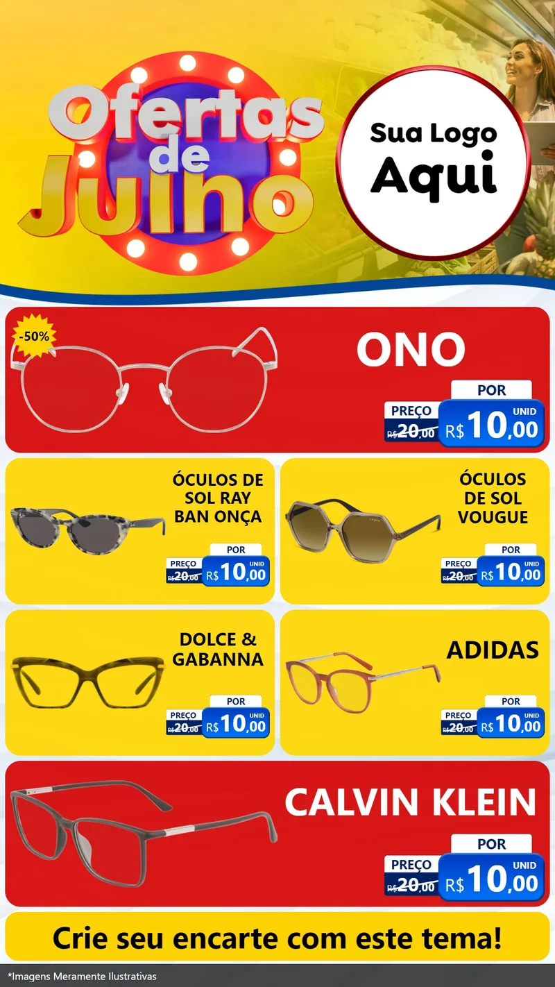 Modelo de TV para TV Vertical com o tema Ofertas de Julho para Óticas