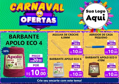 Modelo de Encarte para Encarte A4 Horizontal com o tema Carnaval de Ofertas para Armarinho e Aviamentos