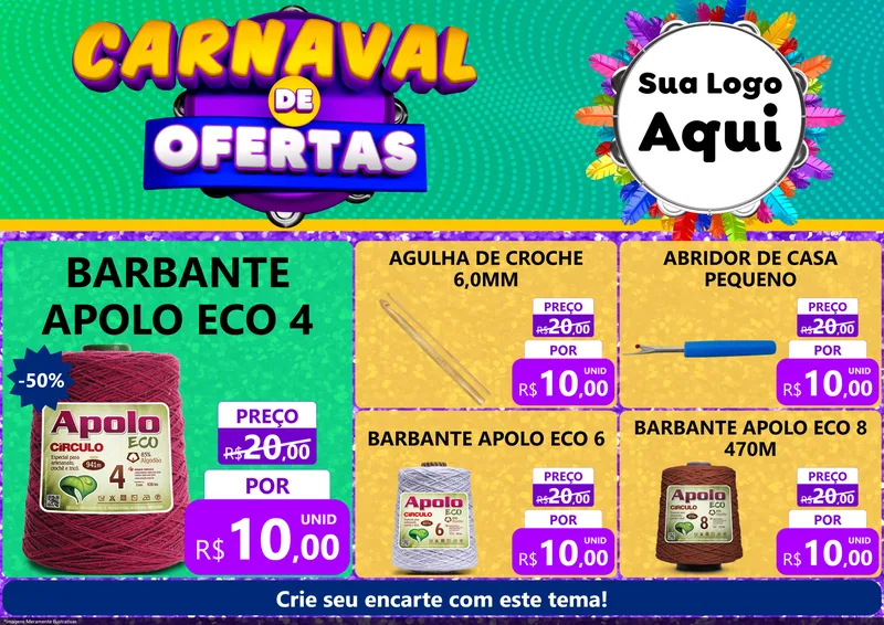Modelo de Encarte para Encarte A4 Horizontal com o tema Carnaval de Ofertas para Armarinho e Aviamentos