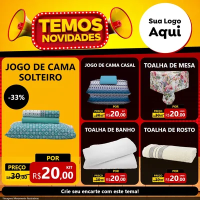 Modelo de Rede Social para Feed Facebook com o tema Temos Novidades para Cama, Mesa e Banho