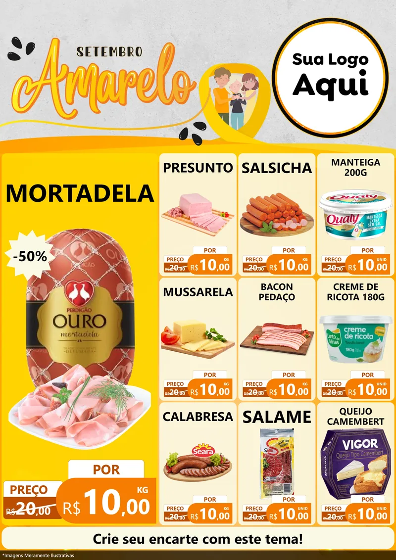 Modelo de Encarte para Encarte A4 Vertical com o tema Setembro Amarelo para Frios e Laticínios