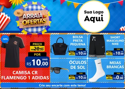 Modelo de Encarte para Encarte A4 Horizontal com o tema Arraiá de Ofertas para Roupas e acessórios