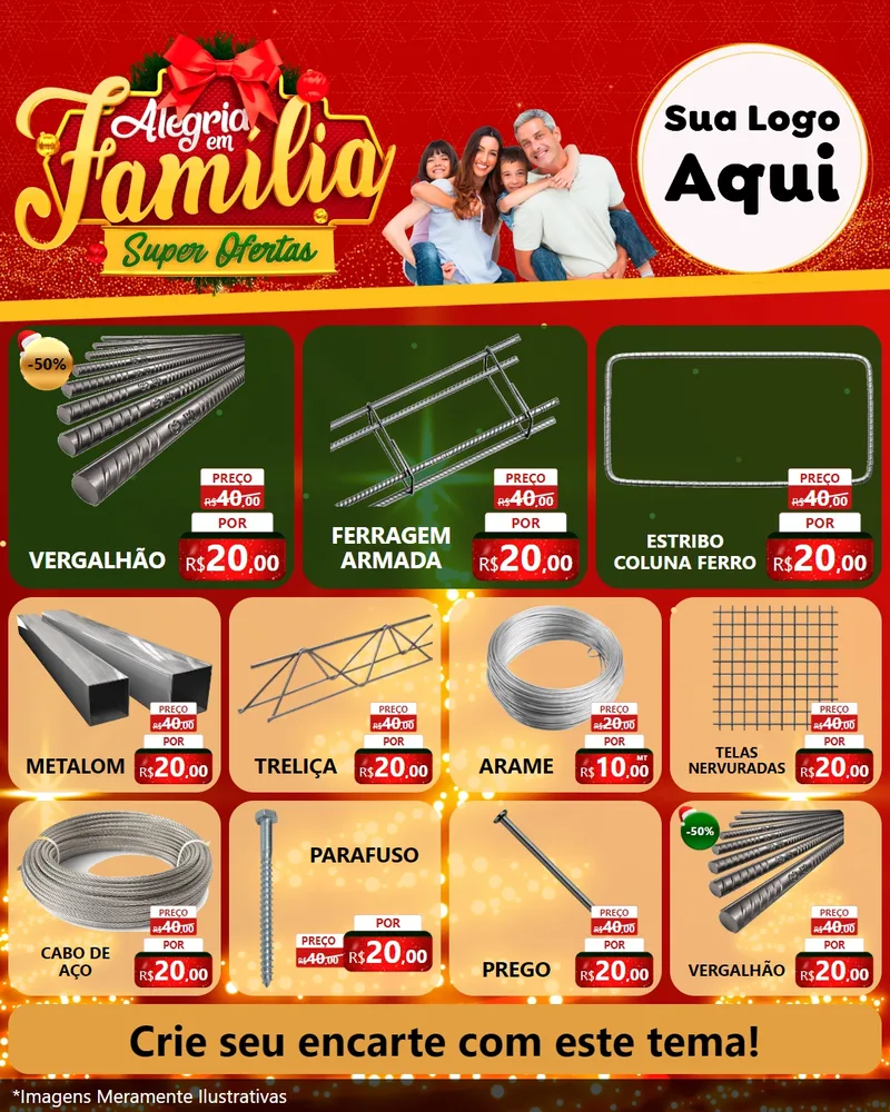 Modelo de Rede Social para Feed Instagram com o tema Alegria em Família Super Ofertas - Natal para Ferragens