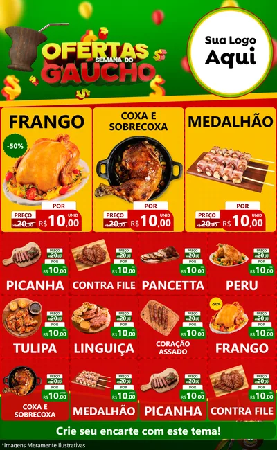 Modelo de Encarte para Encarte Grande com o tema Ofertas Semana Do Gaúcho para Assados