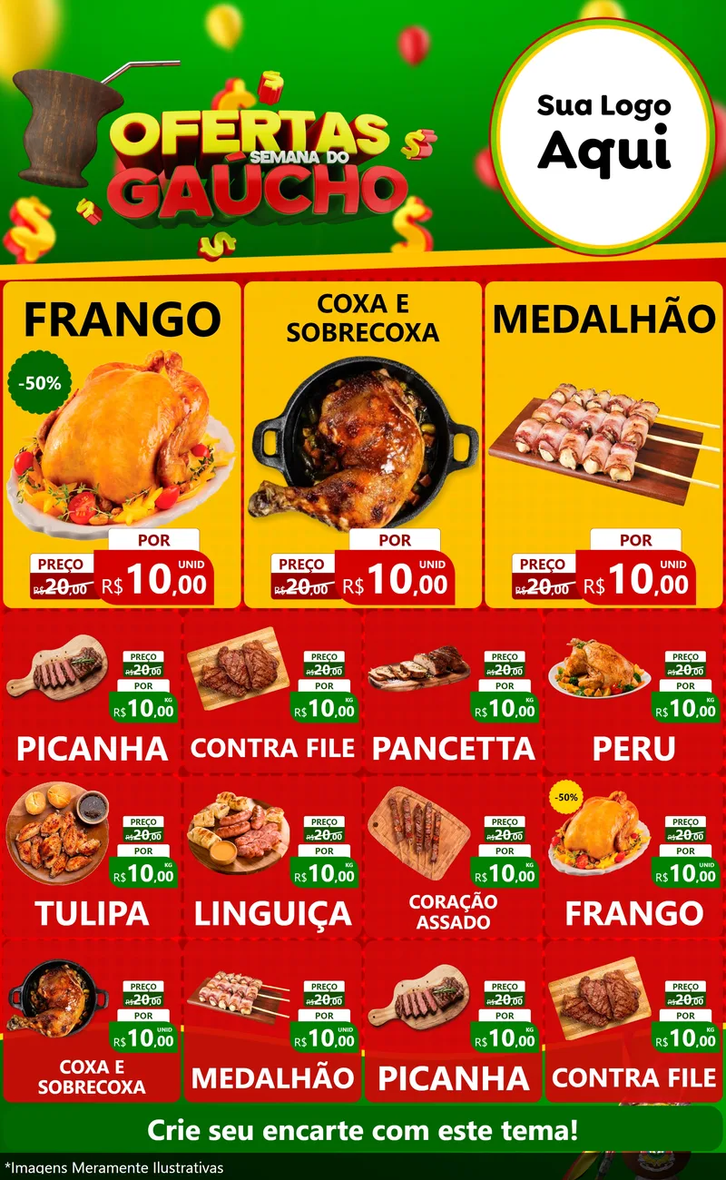 Modelo de Encarte para Encarte Grande com o tema Ofertas Semana Do Gaúcho para Assados