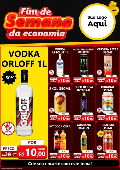 Modelo de Encarte para Encarte A4 Vertical com o tema Fim de Semana da Economia para Distribuidora de bebidas