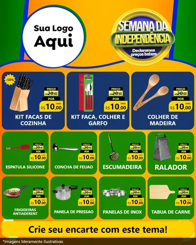 Modelo de Rede Social para Feed Instagram com o tema Semana da Independência Declaramos Preços Baixos para Utilidades Domésticas