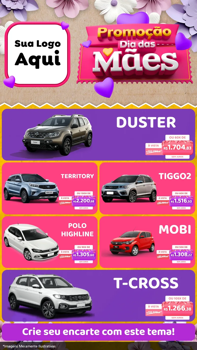 Modelo de TV para TV Vertical com o tema Promoção Dia das Mães para Concessionaria de Carros