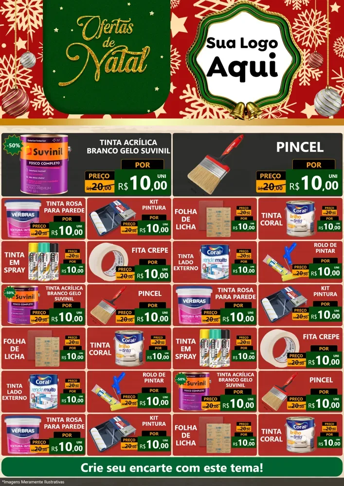 Modelo de Encarte para Encarte A4 Vertical com o tema Natal de Ofertas para Tintas e Ferramentas