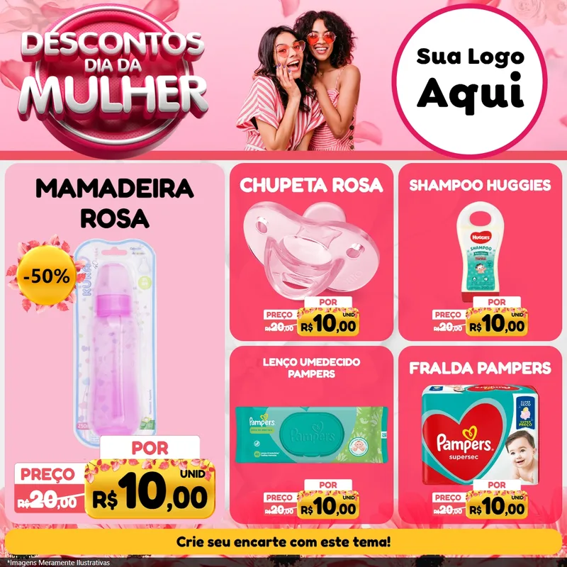 Modelo de Rede Social para Feed Facebook com o tema Descontos Dia da Mulher para Bebês