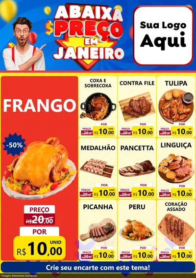 Modelo de Encarte para Encarte A4 Vertical com o tema Abaixa Preço em Janeiro para Assados