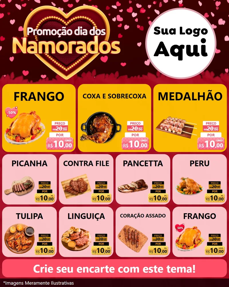 Modelo de Rede Social para Feed Instagram com o tema Promoção Dia Dos Namorados para Assados