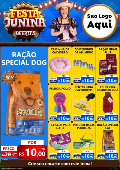 Modelo de Encarte para Encarte A4 Vertical com o tema Festa Junina Ofertas para Pet Shop