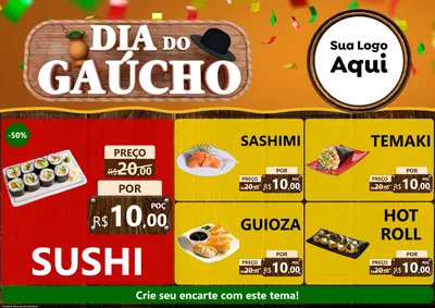 Modelo de Encarte para Encarte A4 Horizontal com o tema Dia do Gaúcho para Comida japonesa