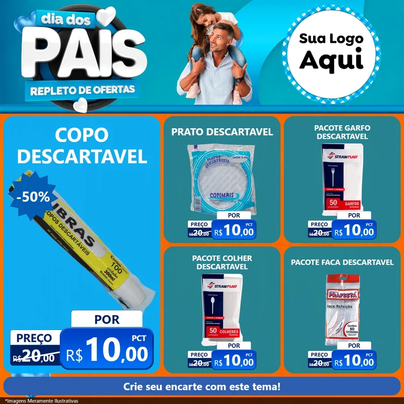 Modelo de Rede Social para Feed Facebook com o tema Dia Dos Pais Repleto de Ofertas para Embalagens