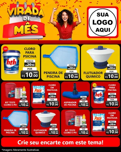 Modelo de Rede Social para Feed Instagram com o tema Virada de Mês para Produtos para Piscina