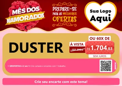 Modelo de Cartaz para Cartaz A4 Horizontal com o tema Mês dos Namorados para Concessionaria de Carros