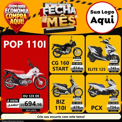 Modelo de Rede Social para Feed Facebook com o tema Fecha Mês para Concessionaria de Motos
