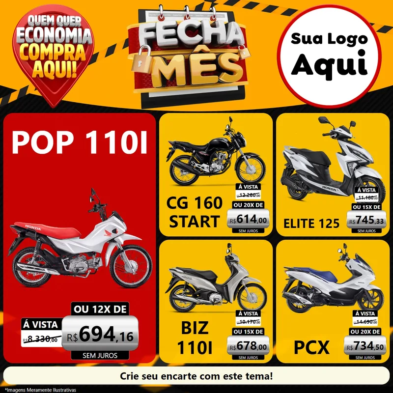 Modelo de Rede Social para Feed Facebook com o tema Fecha Mês para Concessionaria de Motos