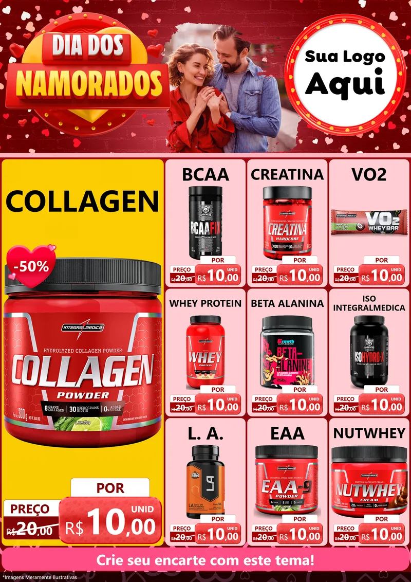 Modelo de Encarte para Encarte A4 Vertical com o tema Dia Dos Namorados para Suplementos alimentares