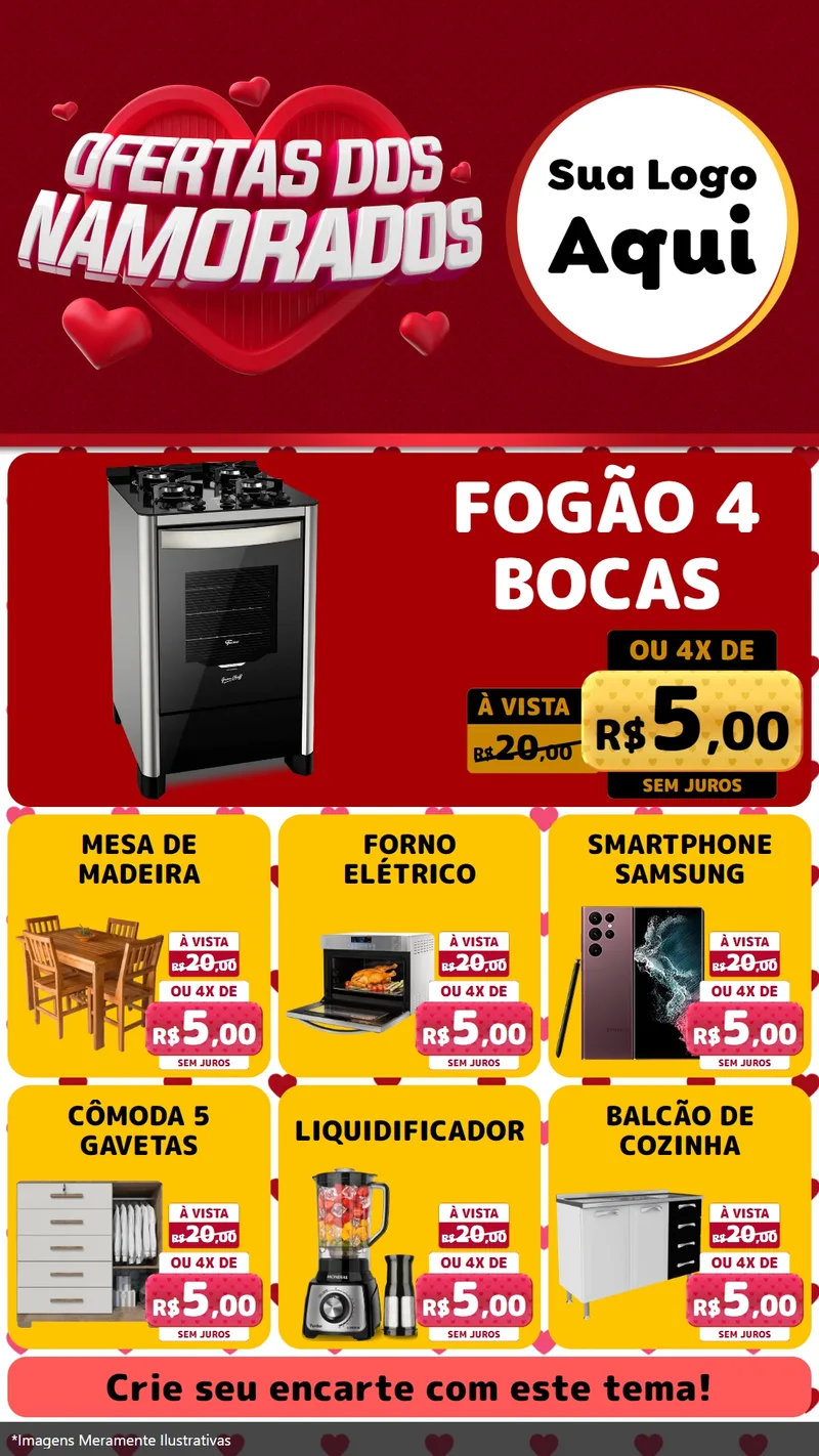 Modelo de Rede Social para Stories com o tema Ofertas Dos Namorados para Móveis e Eletro