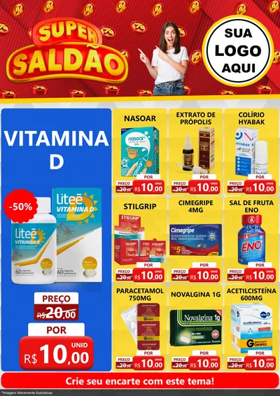 Modelo de Encarte para Encarte A4 Vertical com o tema Super Saldão para Farmácia