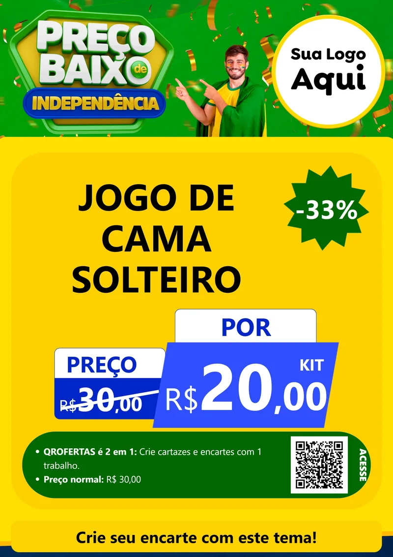 Modelo de Cartaz para Cartaz A4 Vertical com o tema Preço Baixo de Independência para Cama, Mesa e Banho