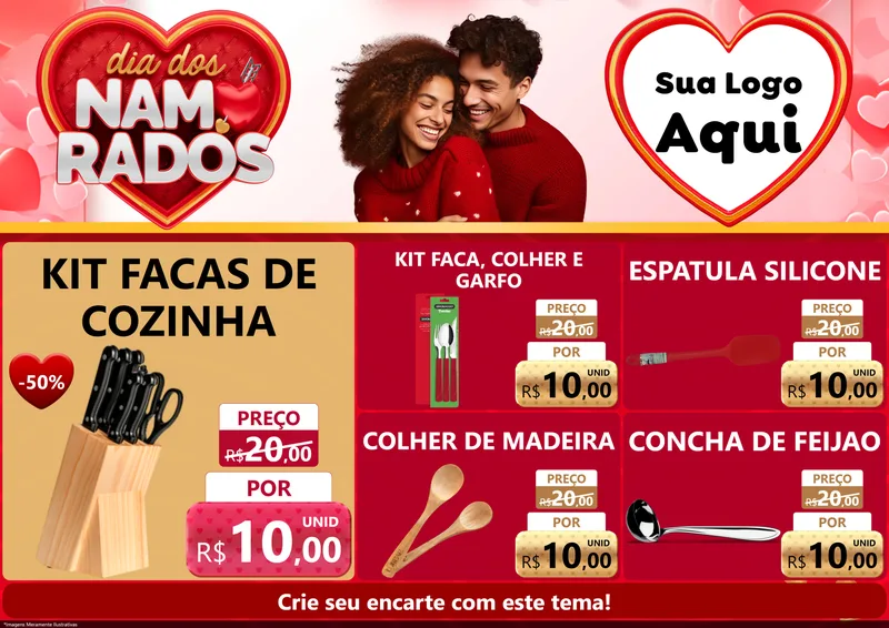 Modelo de Encarte para Encarte A4 Horizontal com o tema Dia dos Namorados para Utilidades Domésticas