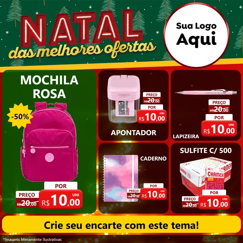 Modelo de Rede Social para Feed Facebook com o tema Natal das Melhores Ofertas para Papelaria