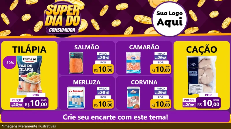 Modelo de TV para TV Horizontal com o tema Super Dia do Consumidor para Peixaria