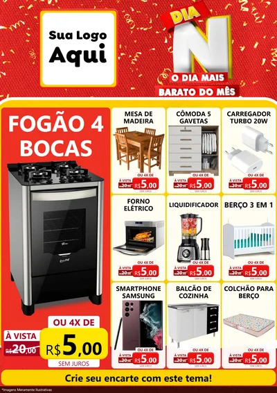 Modelo de Encarte para Encarte A4 Vertical com o tema Dia N o Dia Mais Barato do Mês para Móveis e Eletro