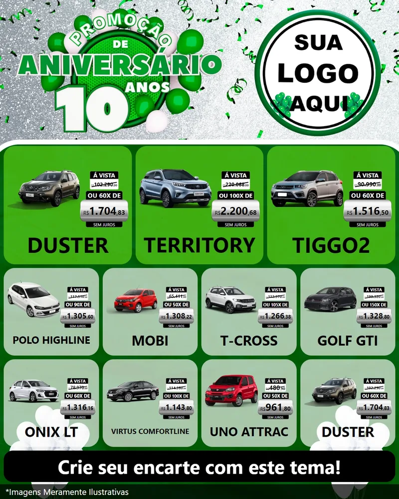 Modelo de Rede Social para Feed Instagram com o tema Promoção de Aniversário - 10 Anos para Concessionaria de Carros