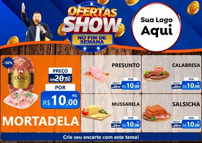Modelo de Encarte para Encarte A4 Horizontal com o tema Ofertas Show No Fim De Semana para Frios e Laticínios