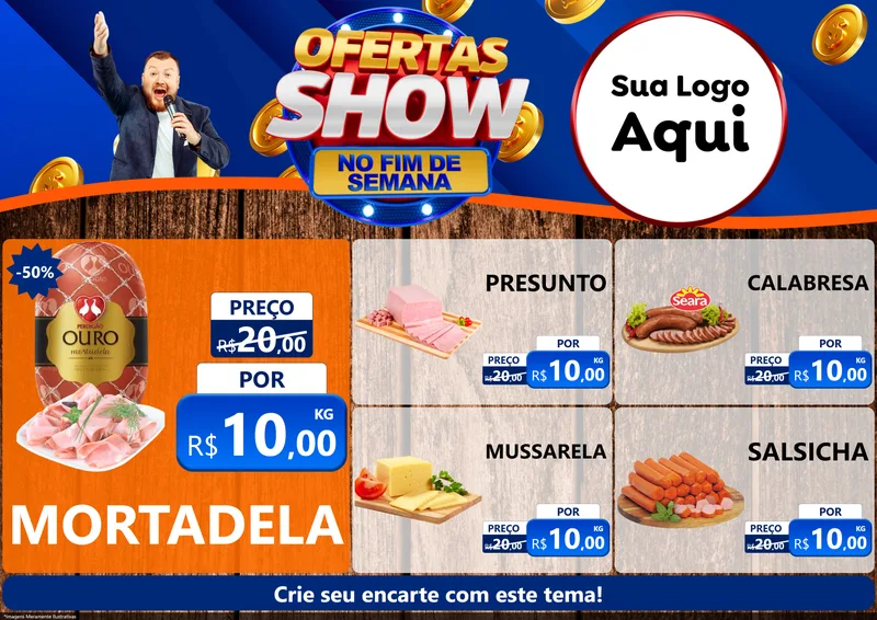 Modelo de Encarte para Encarte A4 Horizontal com o tema Ofertas Show No Fim De Semana para Frios e Laticínios