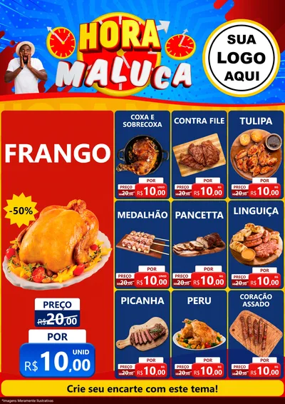 Modelo de Encarte para Encarte A4 Vertical com o tema Hora Maluca para Assados