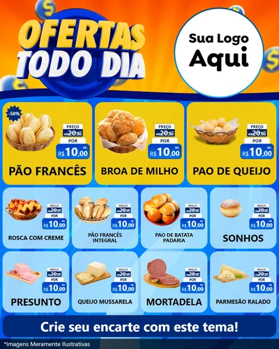 Modelo de Rede Social para Feed Instagram com o tema Ofertas Todo Dia para Padaria