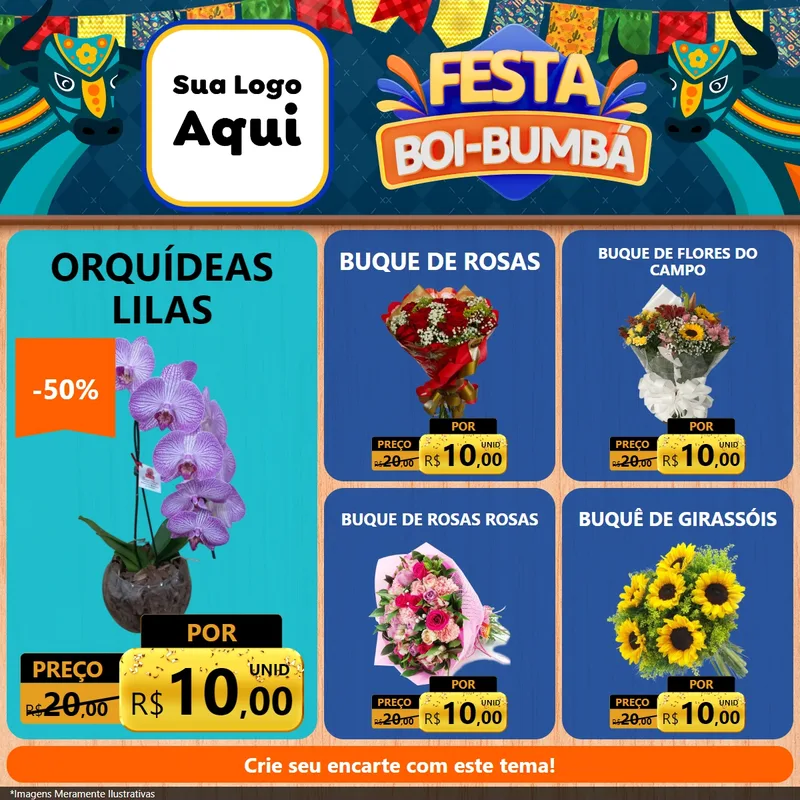 Modelo de Rede Social para Feed Facebook com o tema Festa Boi Bumbá para Floricultura e jardim