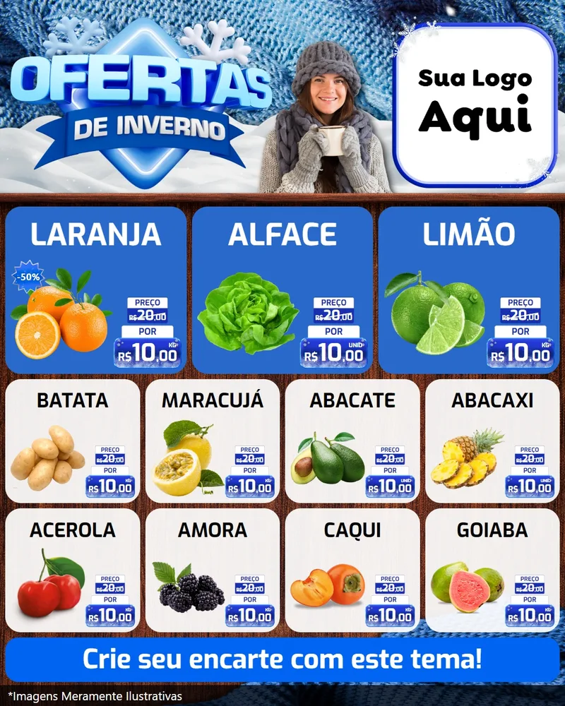 Modelo de Rede Social para Feed Instagram com o tema Ofertas de Inverno para Hortifrúti