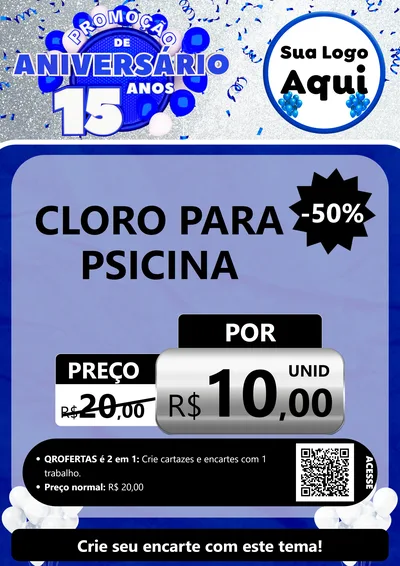 Modelo de Cartaz para Cartaz A4 Vertical com o tema Promoção de Aniversário - 15 Anos para Produtos para Piscina