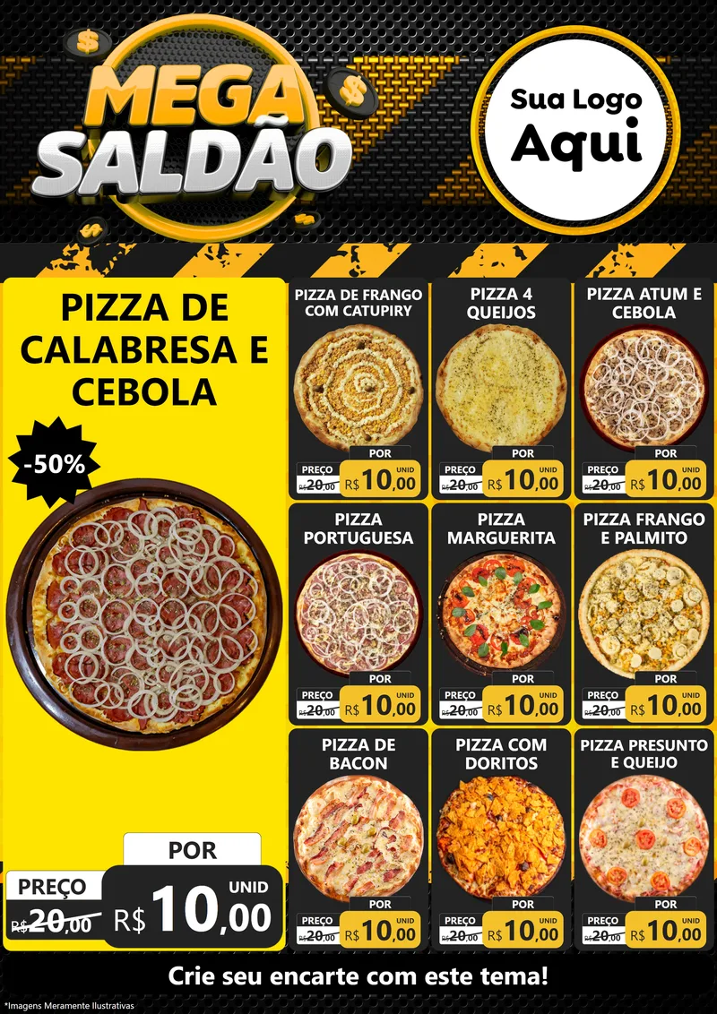 Modelo de Encarte para Encarte A4 Vertical com o tema Mega Saldão para Pizzaria