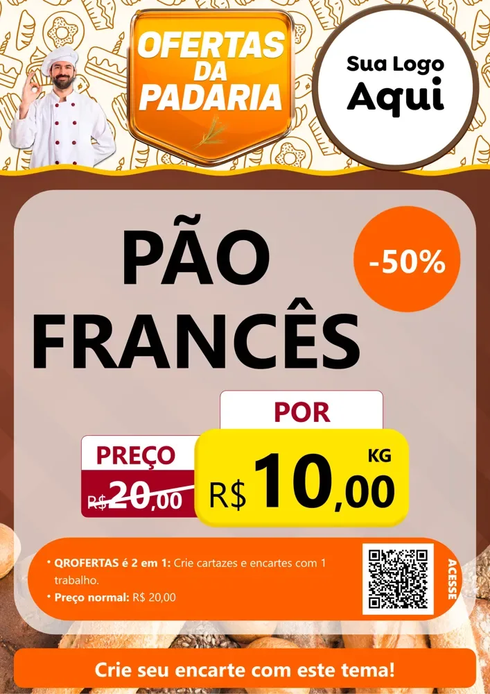 Modelo de Cartaz para Cartaz A4 Vertical com o tema Ofertas da Padaria para Padaria