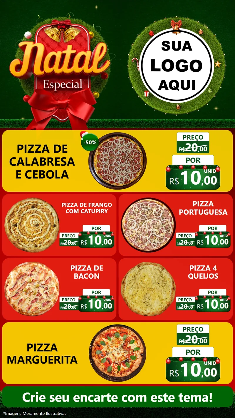 Modelo de TV para TV Vertical com o tema Natal Especial para Pizzaria
