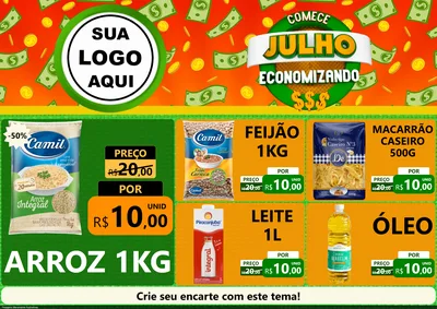 Modelo de Encarte para Encarte A4 Horizontal com o tema Comece Julho Economizando para Supermercado