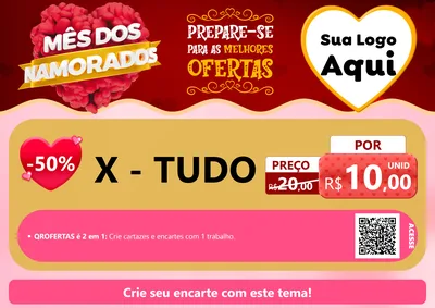 Modelo de Cartaz para Cartaz A4 Horizontal com o tema Mês dos Namorados para Hamburgueria