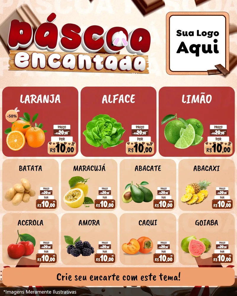 Modelo de Rede Social para Feed Instagram com o tema Páscoa Encantada para Hortifrúti
