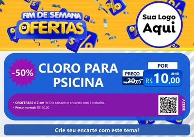 Modelo de Cartaz para Cartaz A4 Horizontal com o tema Fim de Semana de Ofertas para Produtos para Piscina
